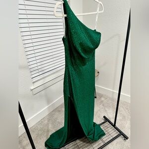Sherri Hill One Shoulder Emerald Gem Formal Gown